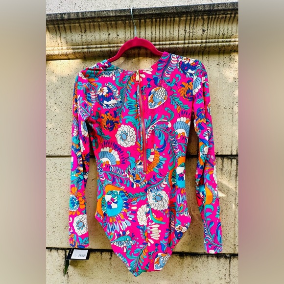 🆕 🔖 kate spade ♠️ Sea Garden Zip Up RashGuard Swimsuit✨Radiant Pink✨Small✨NWT! - Picture 5 of 16